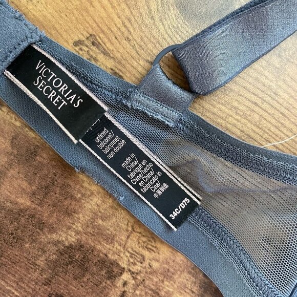 Victorias Secret 34C Bra Gray Metallic Silver Lace Very Sexy Unlined Balconette - Picture 7 of 7